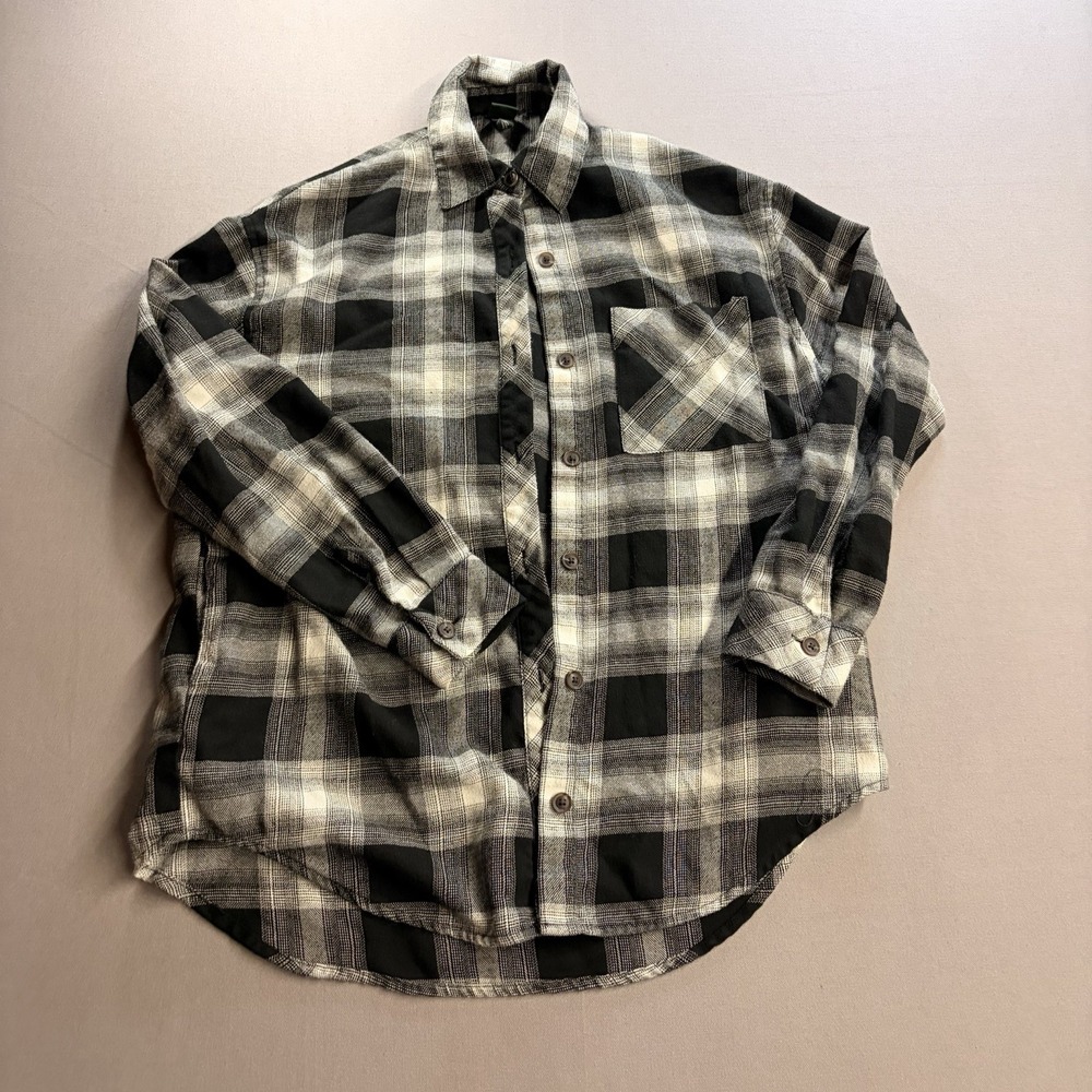 Wild Fable Womens XS Plaid Flannel Shirt Black White Oversized Grunge Button Up